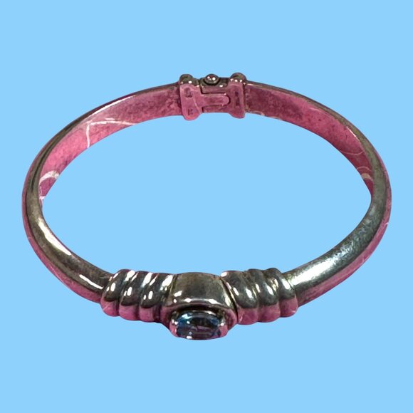 Sterling Silver Hinged Cable Bracelet Signed CI Blue Topaz Stone 20.66g Womens - Picture 8 of 9